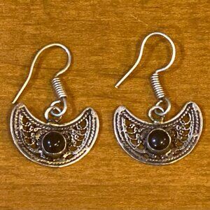 Handmade Tibetan Silver & Black Onyx Earrings.